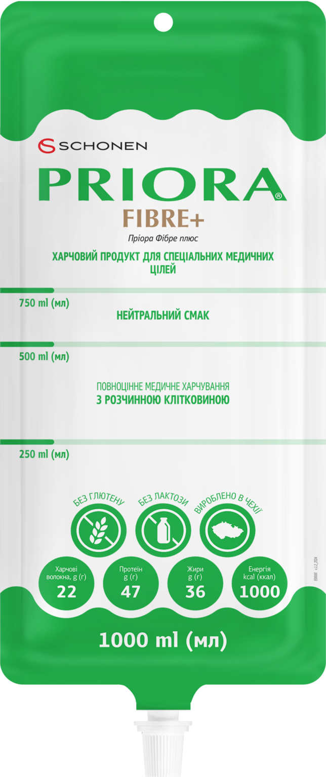 Харчовий продукт для спеціальних медичних цілей ПРІОРА ФІБРЕ ПЛЮС/PRIORA® FIBRE PLUS з нейтральним смаком для дорослих та дітей віком від 3 років 1000 ml (мл).